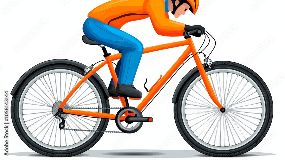 Fototapeta premium Orange Mountain Bike Rider Illustration Cyclist with Helmet and Gloves