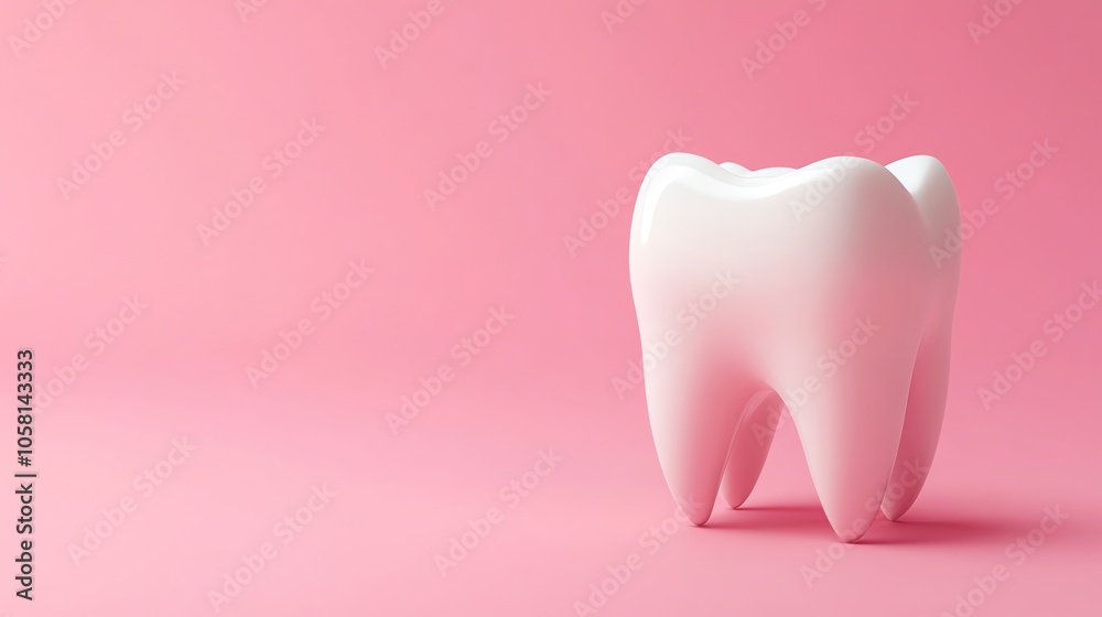 A single, white tooth on a pink background. A single, white tooth on a pink background.
