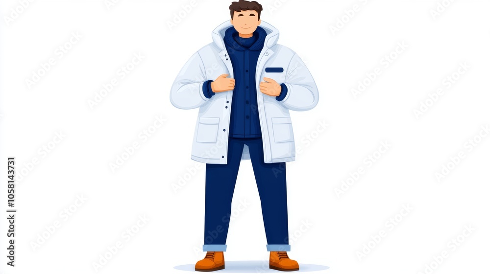 Man in White Winter Jacket Warm Clothing Cold Weather Fashion Illustration Man in White Winter Jacket Warm Clothing Cold Weather Fashion Illustration