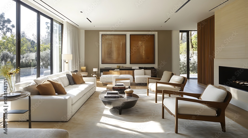 Fototapeta premium Modern Interior of Stylish Living Room ,Wall Mock Up, Frame , Poster with Beautiful Background, 3d render