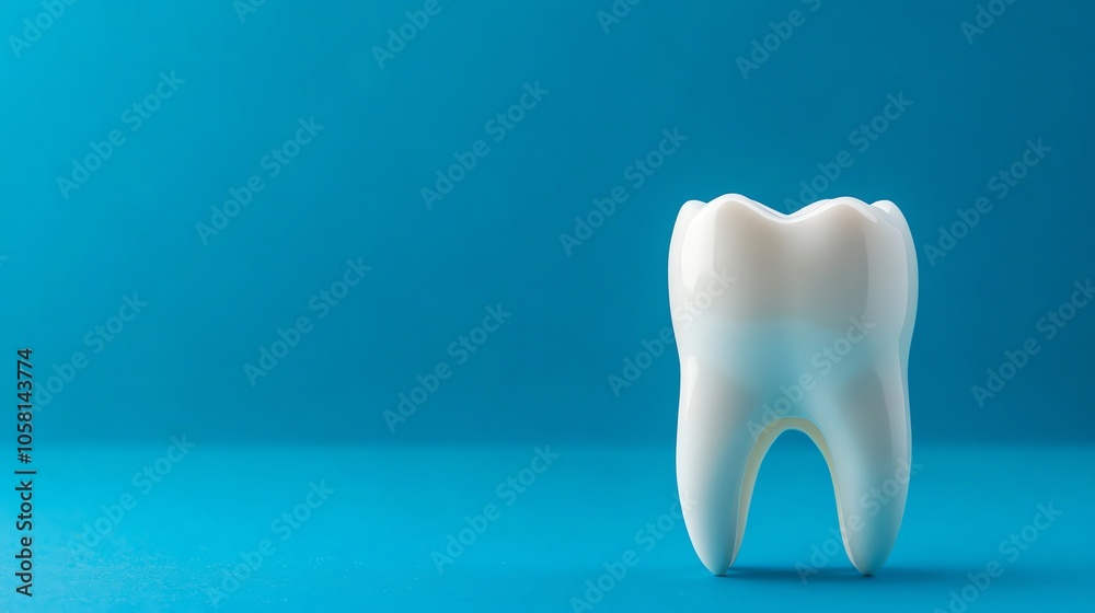 A single, white tooth on a blue background. A single, white tooth on a blue background.