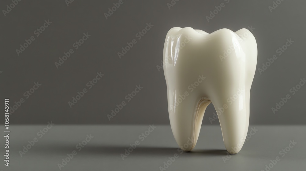 A single white tooth on a gray background. A single white tooth on a gray background.