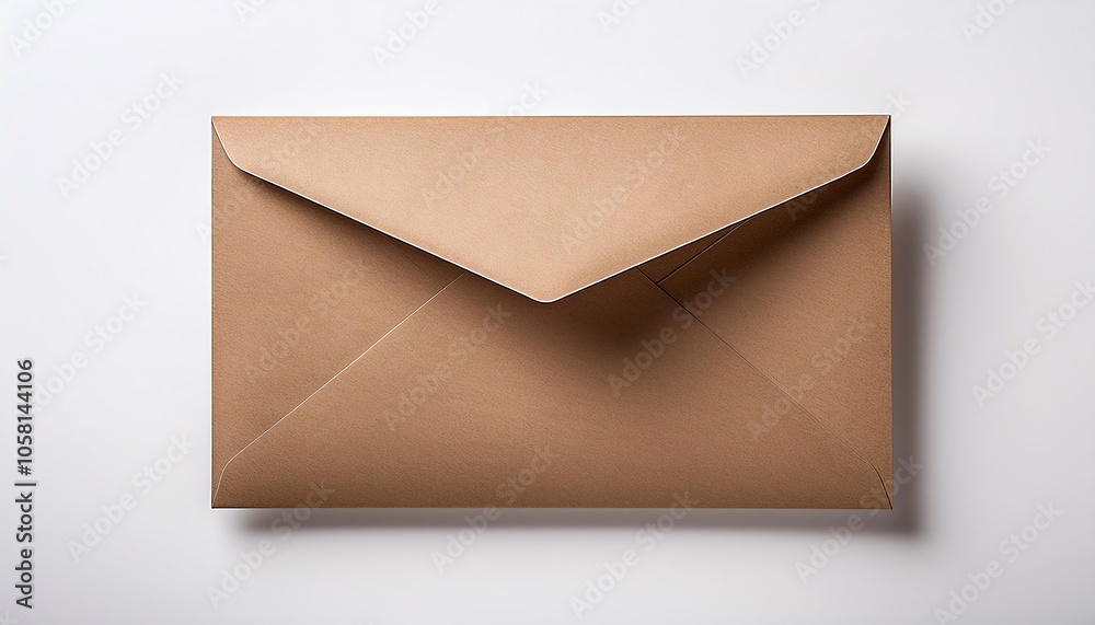 A simple brown envelope rests flat on a white surface, showcasing its sleek design and classic closure style. A simple brown envelope rests flat on a white surface, showcasing its sleek design and classic closure style.