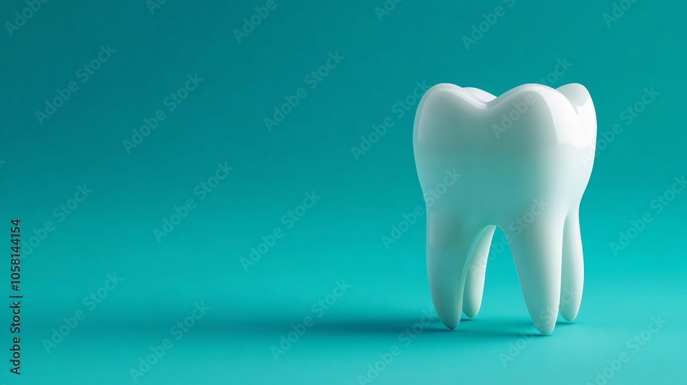 A single, white tooth on a blue-green background. A single, white tooth on a blue-green background.