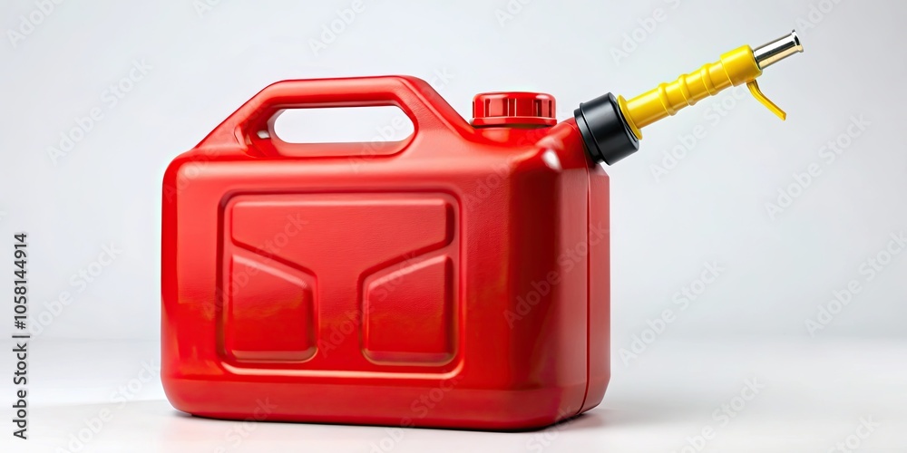 Red plastic fuel jerry can with yellow nozzle for gasoline storage , fuel, jerry can, plastic, red, yellow Red plastic fuel jerry can with yellow nozzle for gasoline storage , fuel, jerry can, plastic, red, yellow
