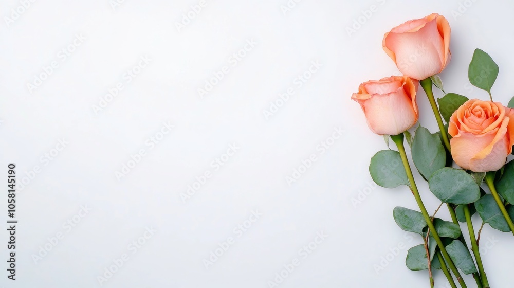 Peach Roses on White Background Floral Arrangement Love Romance Wedding Anniversary Peach Roses on White Background Floral Arrangement Love Romance Wedding Anniversary