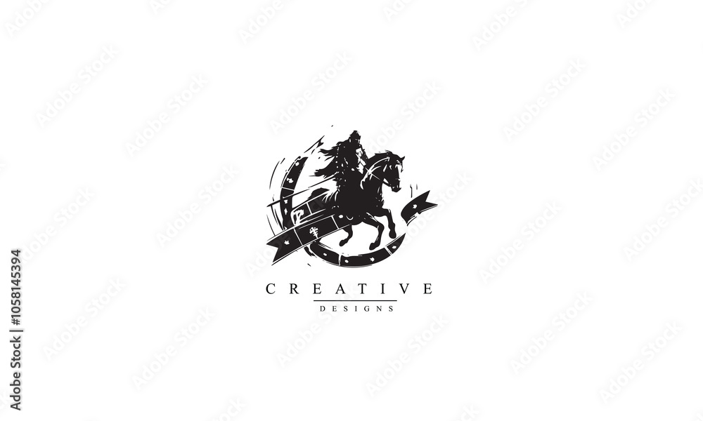 Film Reel with Horse Knight Silhouette, Medieval Warrior Horseback bring War Banner Flag Film Reel with Horse Knight Silhouette, Medieval Warrior Horseback bring War Banner Flag