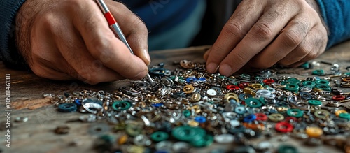 Hands Sorting Tiny Metal Parts photo