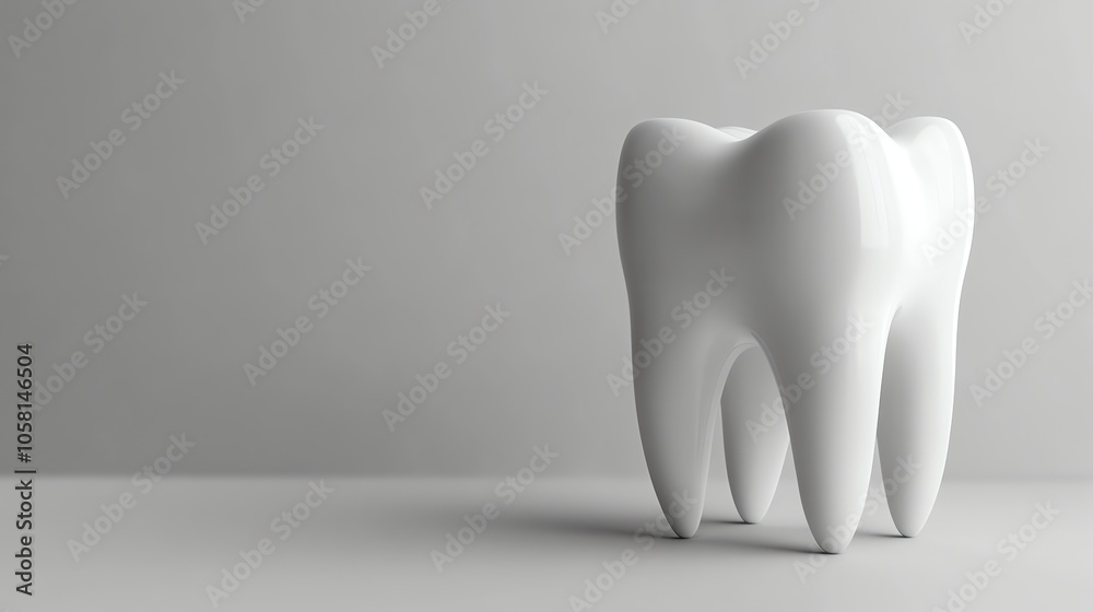 A single, white tooth on a gray background.