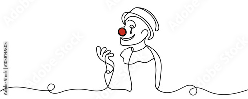 Continuous one line drawing clown Vector