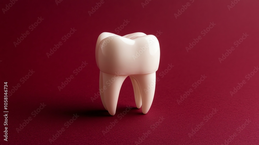 A single white tooth on a red background. A single white tooth on a red background.