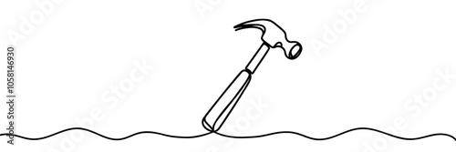 One continuous line drawing of an claw hammer. One line concept graphic design vector illustration of building construction tools