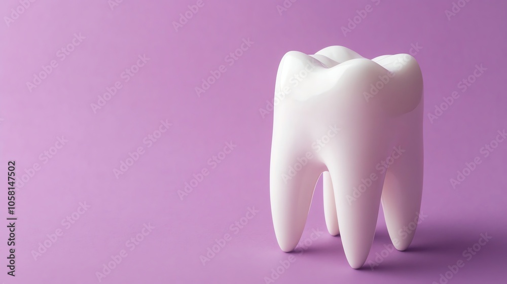 A single white tooth on a purple background. A single white tooth on a purple background.
