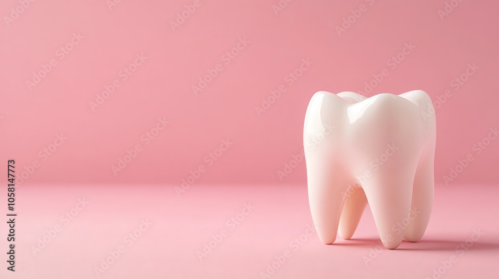 A single, white tooth on a pink background. A single, white tooth on a pink background.