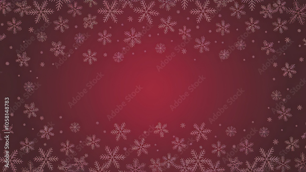A maroon background with white snowflakes of various sizes scattered across it. A maroon background with white snowflakes of various sizes scattered across it.