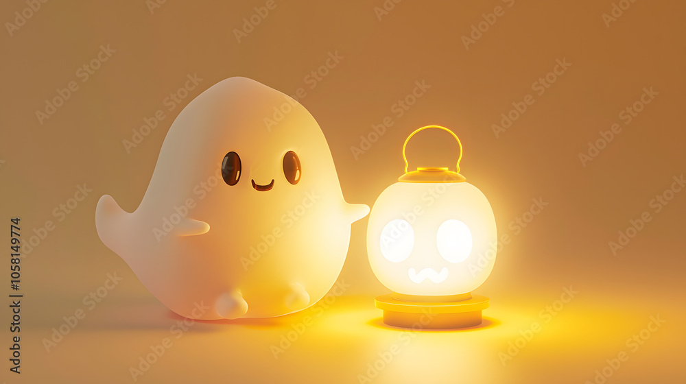 a Character Cute ghost with a lantern Halloween 3D a Character Cute ghost with a lantern Halloween 3D