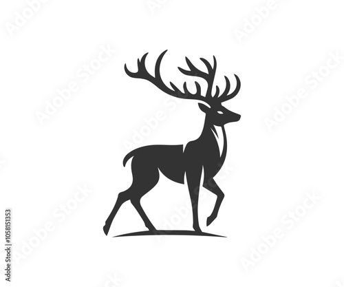 Deer hunter logo, emblem, vector illustration of deer head silhouette and arrow. hunter club, deer hunting symbol icon, unique deer circular logo design icon