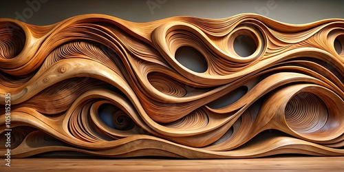 Abstract wooden sculpture depicting fluid movements and intricate patterns , art, sculpture, abstract, wooden photo