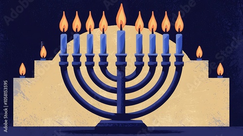 A Menorah with Nine Lit Candles in a Festive Setting