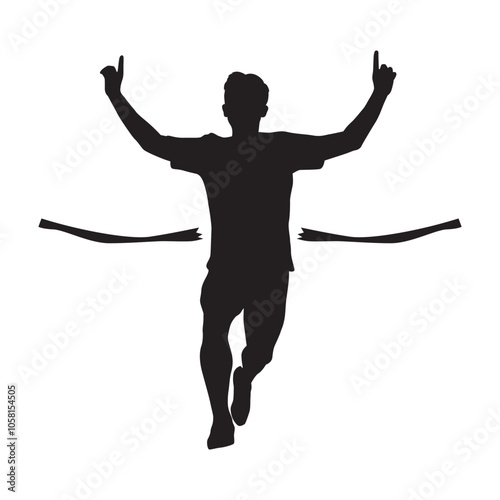 vector man silhouette front view of sprinter running as winner. black isolated on white