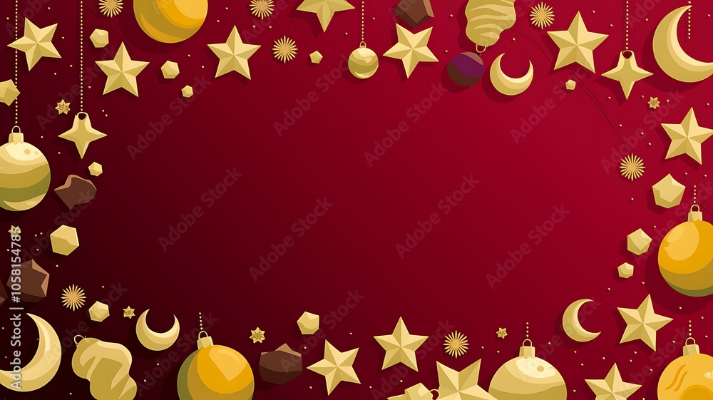 Gold Stars, Moons, and Orbs on a Red Background Gold Stars, Moons, and Orbs on a Red Background