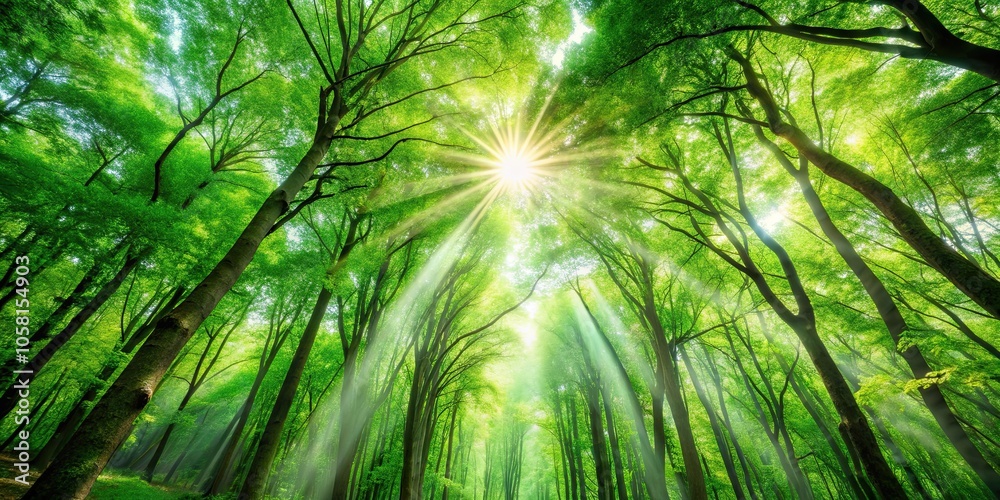 Sunny magical light shining on green tree canopies in the forest, Sunlight, magical, green, tree, canopy, forest, nature Sunny magical light shining on green tree canopies in the forest, Sunlight, magical, green, tree, canopy, forest, nature