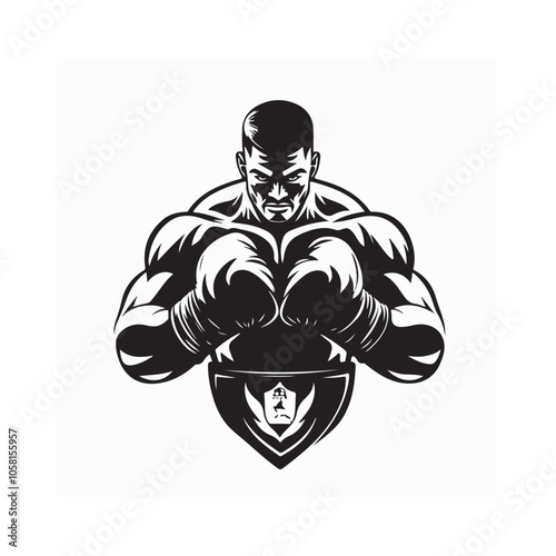Boxing logo vector. Muscular athlete, professional boxer silhouette vector illustration isolated on white background.