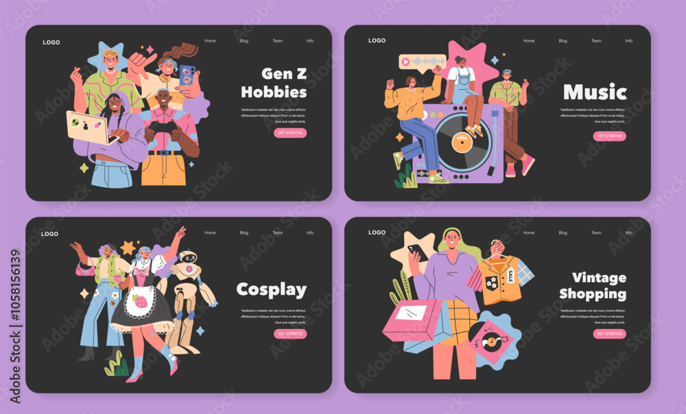 Fototapeta premium Gen Z Hobbies. Flat Vector Illustration