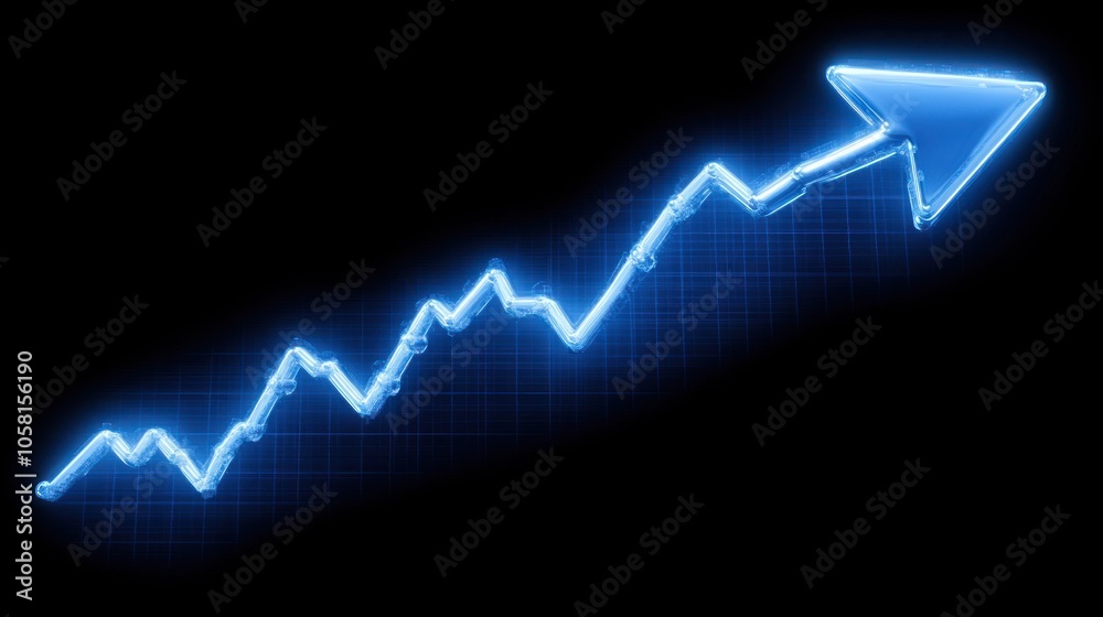 A glowing blue arrow points upward on a black background with a subtle grid pattern. A glowing blue arrow points upward on a black background with a subtle grid pattern.