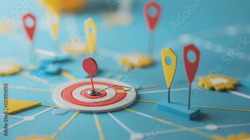 Customer journey mapping, arrows and icons guiding through service steps