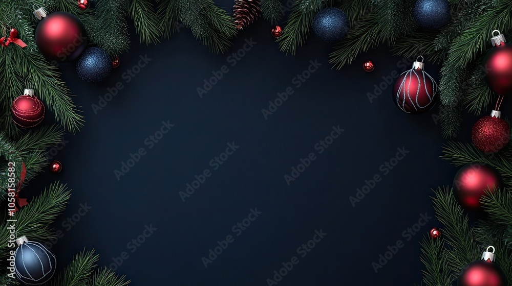 Vibrant Christmas Fir Border with Xmas Decorations, AI Generate Vibrant Christmas Fir Border with Xmas Decorations, AI Generate