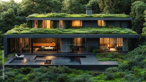 Modern Green Roof House with Swimming Pool