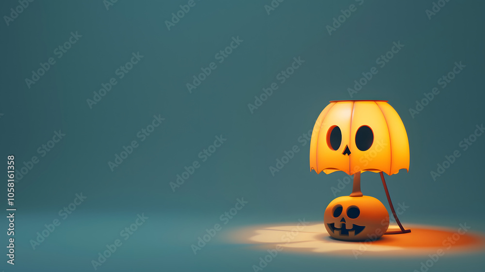 Fototapeta premium 3D cute pumpkin lamp in with halloween skull