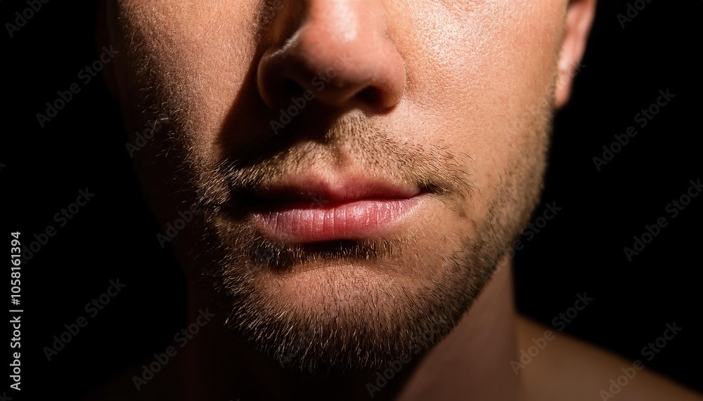 Intimate Close-Up of Male Face in Shadow Intimate Close-Up of Male Face in Shadow