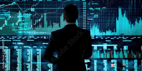Financial Analyst Utilizing Advanced Modeling Tools for Accurate Market Trend Forecasting in a Professional Environment with Financial Charts and Graphs photo