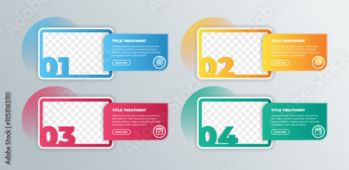 Vector simple multipurpose infographic template with rectangle photo placeholders, icons and text. Business company overview profile with photos and gradient background. abstract infographic design