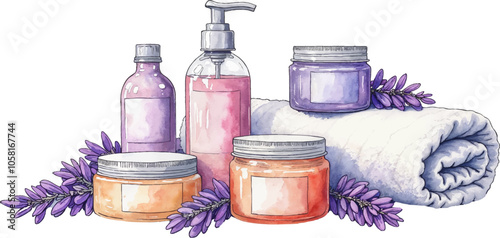 Natural Skincare Products with Lavender Illustration Watercolor illustration