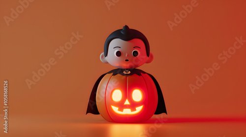 3D pumpkin wearing Drakula cape