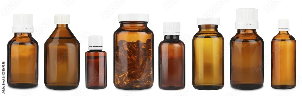 Many different glass bottles isolated on white Many different glass bottles isolated on white