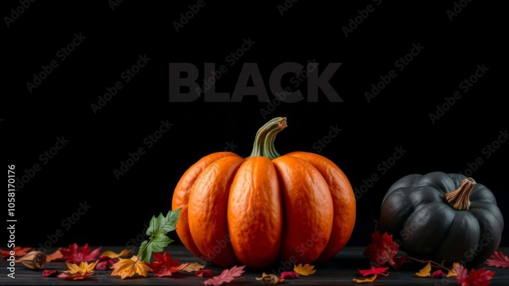 Black pumpkin with a red banner promoting Black Friday sale, isolated on white background, Black Friday, pumpkin, advertisement
