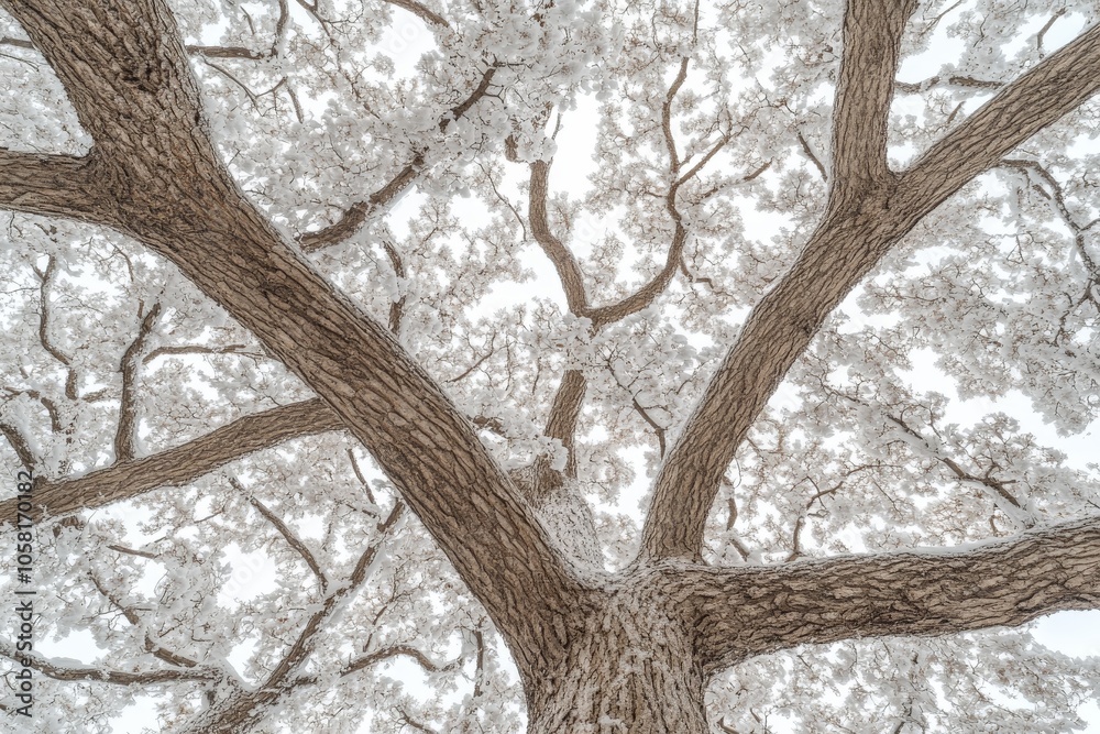 High contrast black and white image of intertwined tree branches forming intricate patterns against a bright sky showcasing natural geometry and symmetry in stark detail High contrast black and white image of intertwined tree branches forming intricate patterns against a bright sky showcasing natural geometry and symmetry in stark detail