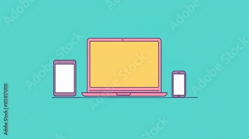 Line Art of Sleek Laptop and Smartphone