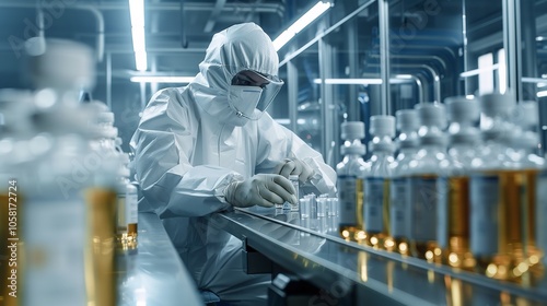In hazmat, a pharmacist lab scientist is examining PPE suits. Generative Ai