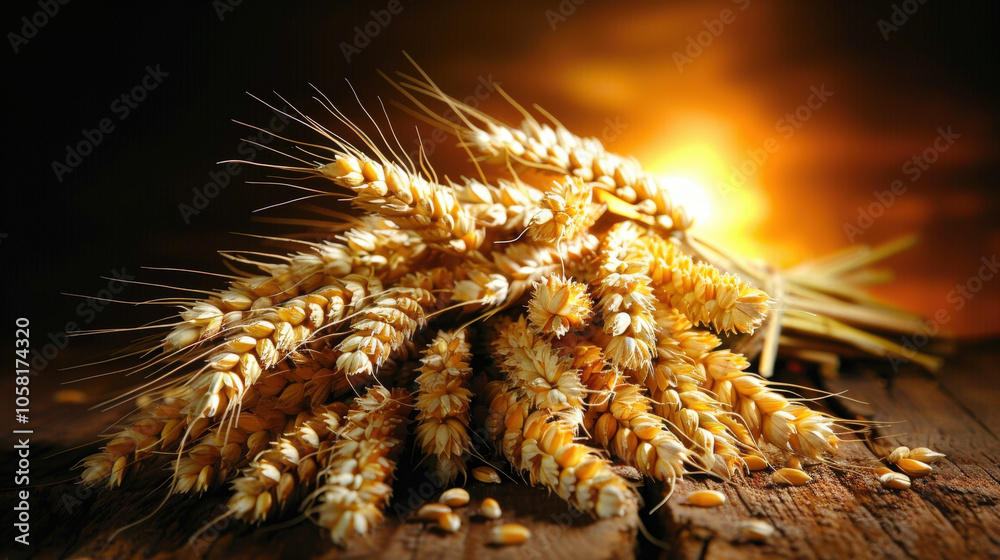 Golden wheat heads glowing under summer sun create warm and inviting atmosphere, symbolizing abundance and beauty of nature Golden wheat heads glowing under summer sun create warm and inviting atmosphere, symbolizing abundance and beauty of nature