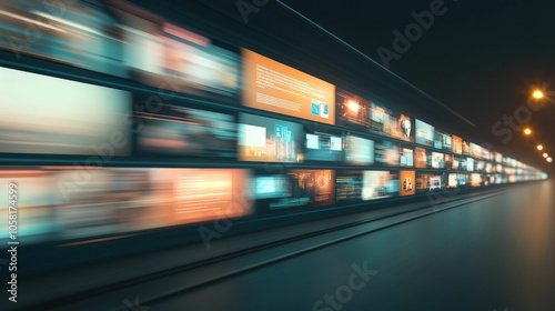 A train with many screens on it. The concept of opportunity, and Innovation