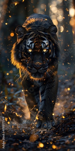 Majestic Tiger Walking Through Fire