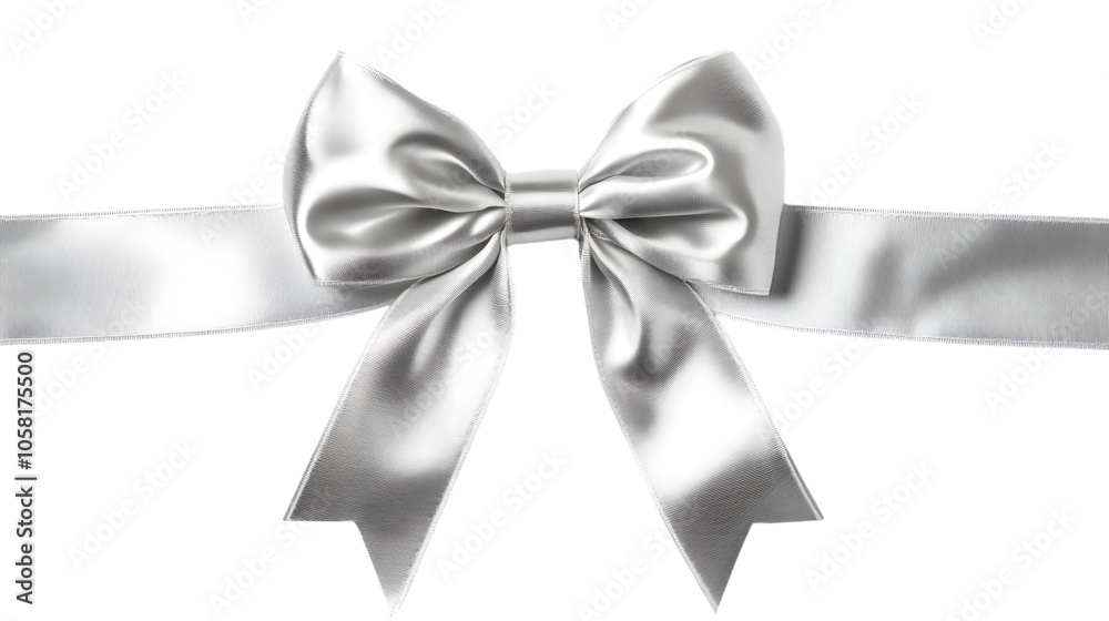 Fototapeta premium Silver Ribbon Bow isolated on white background