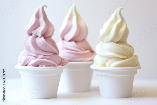 Soft ice cream in cup in ice cream store, Selective focus vanilla and strawberry gelato with gradient color.