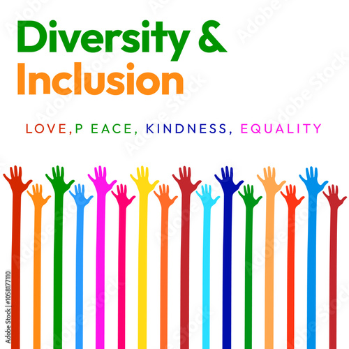 Diversity and inclusion minimalist social media poster design with diversity color hands, vector backdrop