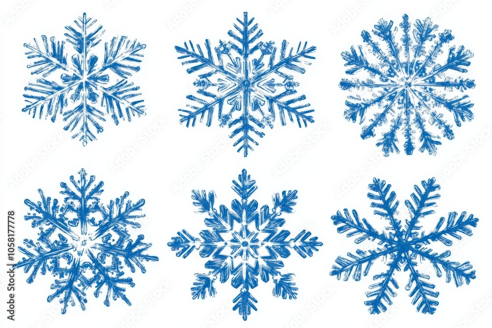 Blue snowflake icons in various intricate designs on a clean white background showcasing the symmetrical beauty of winter with a cool elegant vibe perfect for digital decor Blue snowflake icons in various intricate designs on a clean white background showcasing the symmetrical beauty of winter with a cool elegant vibe perfect for digital decor